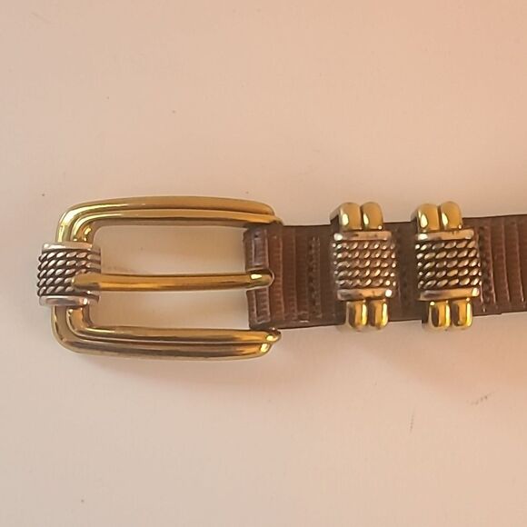 BRIGHTON 4B608 Belt Genuine Leather Lizard Embossed Brown Gold Silver Size M 30" - Picture 11 of 14